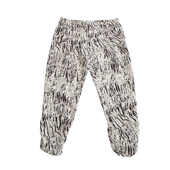 Parker ruched cropped Devlin pants pleated front pockets tiger print green sz 8 - Picture 3 of 15